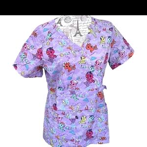 Koi Lavender Cartoon Print Scrub Top